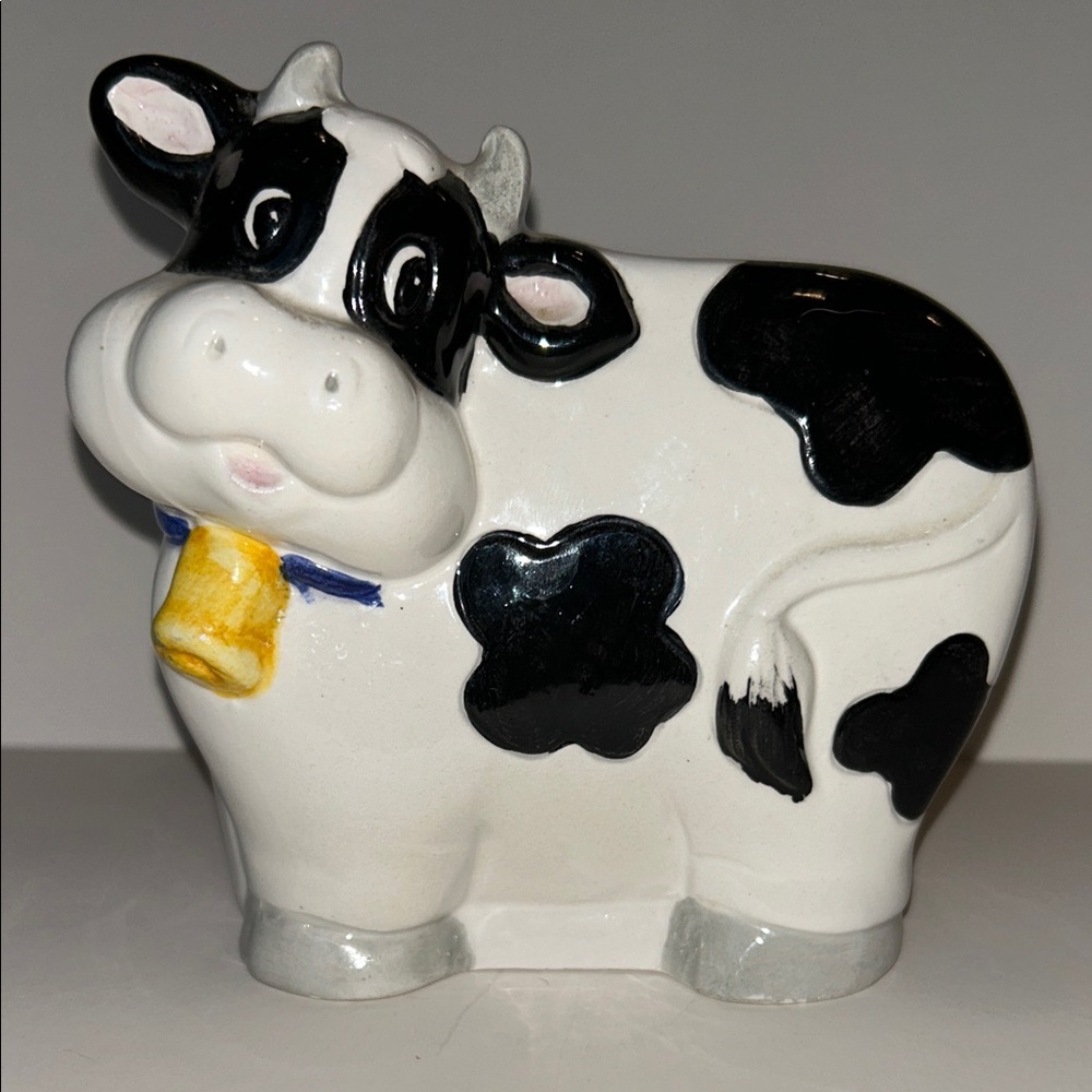 Vtg Charming Black and White Holstein Cow Napkin Holder
